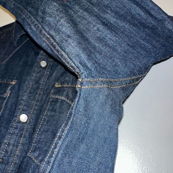 Levi's Boys Denim Button Up Shirt Pearl Snap Dark Wash Blue Size Medium 10-12 Ye - Picture 5 of 12